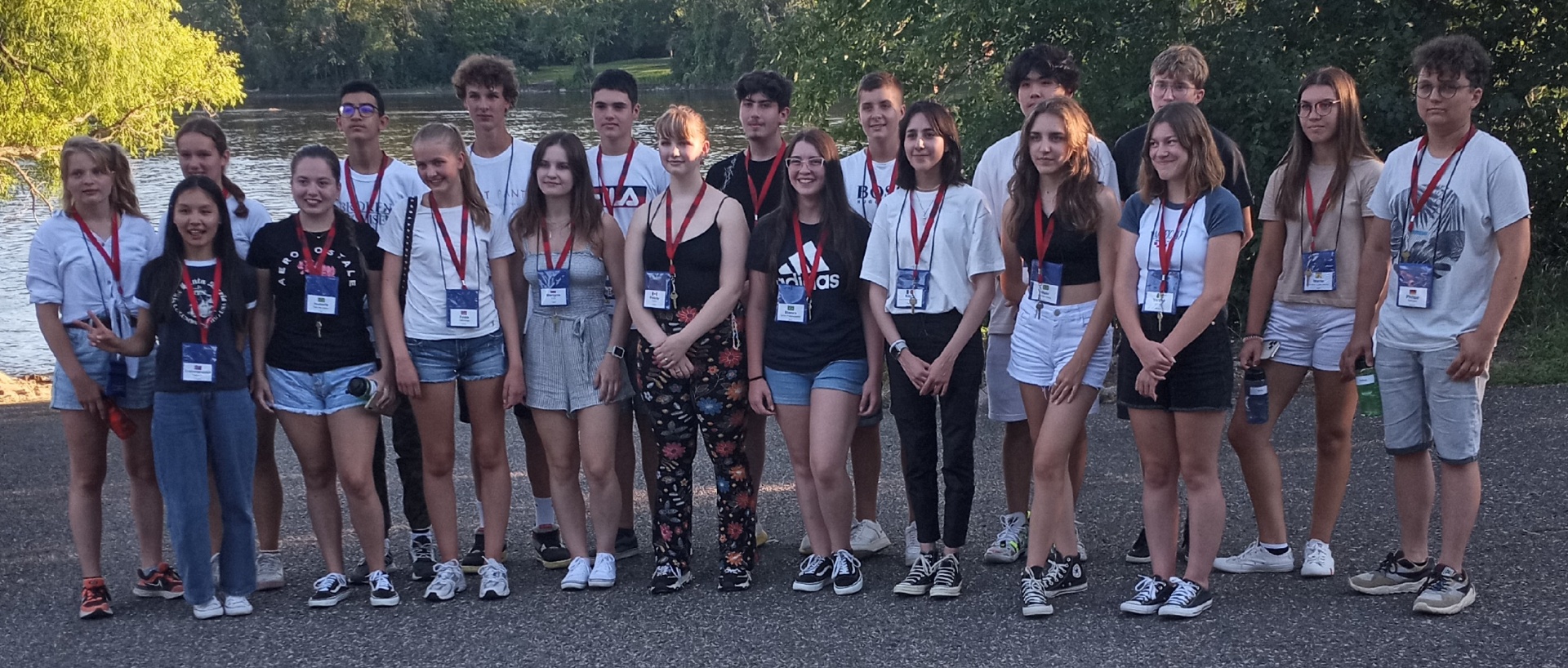 Youth Exchange students gathered along the Mississippi River, July 2022